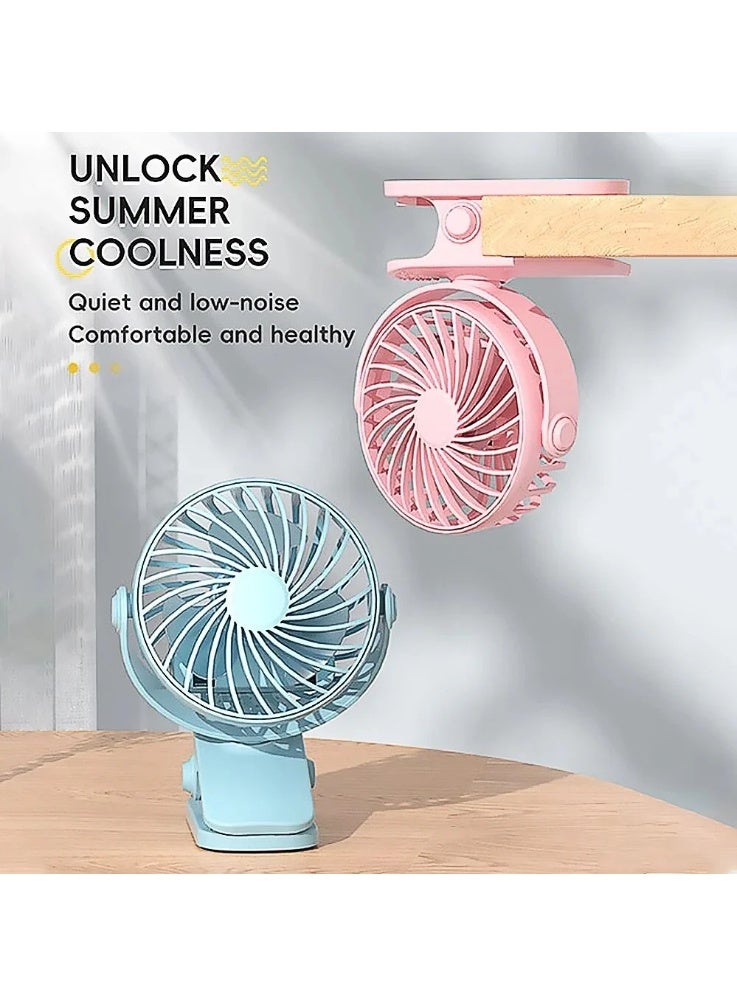 720° Rotatable Clip-On Desk Fan - Portable 3-Speed Rechargeable Mini Fan with LED Night Light - USB Powered Personal Cooling Fan for Office, Home, Travel, Camping & Strollers (Black/Pink/Blue) - Image 1